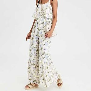 American eagle blue and cream floral jumpsuit
